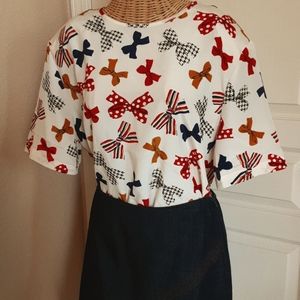 Vintage Ivory Colored Short Sleeve Bow Top